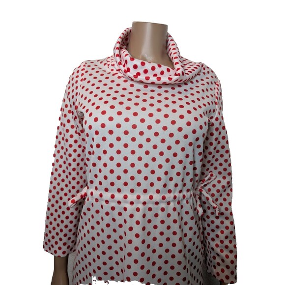 Vintage 70s Womens Red White Polka Dot Dress Tie Cinch Waist Sears - Picture 2 of 9